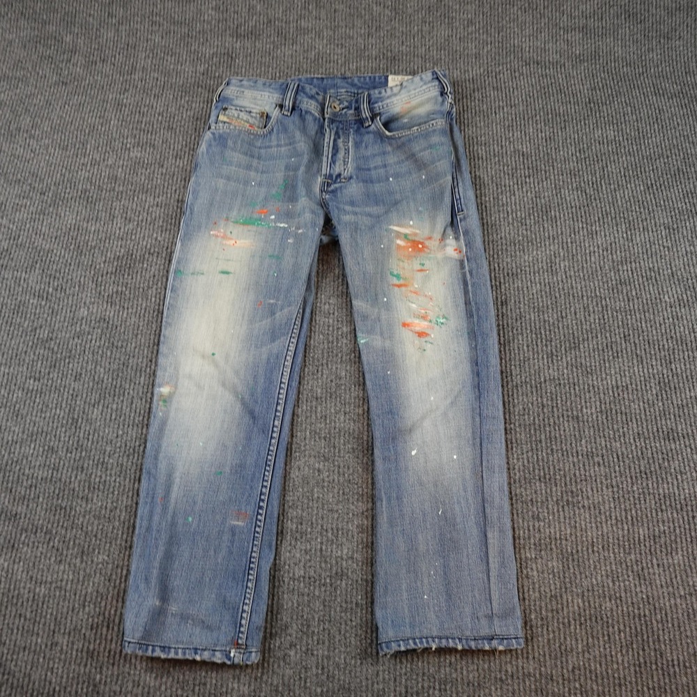 Diesel Zatiny Jeans Mens 30x25 Blue Bootcut Paint Splatter Made Italy 0071J